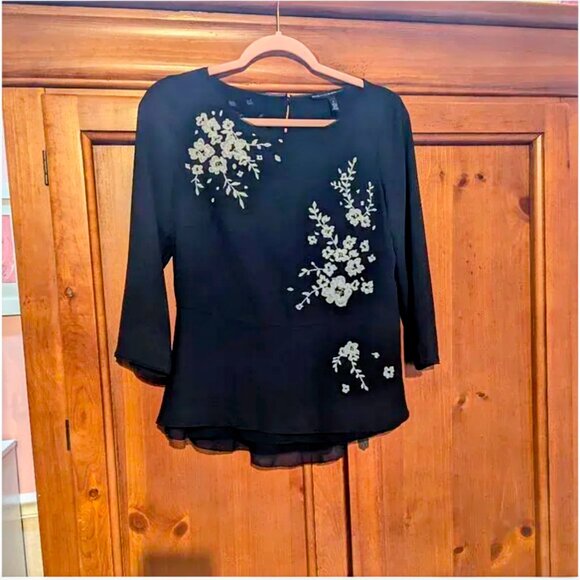 White House Black Market Tops - WHBM Black and Silver Peplum Top, size 4